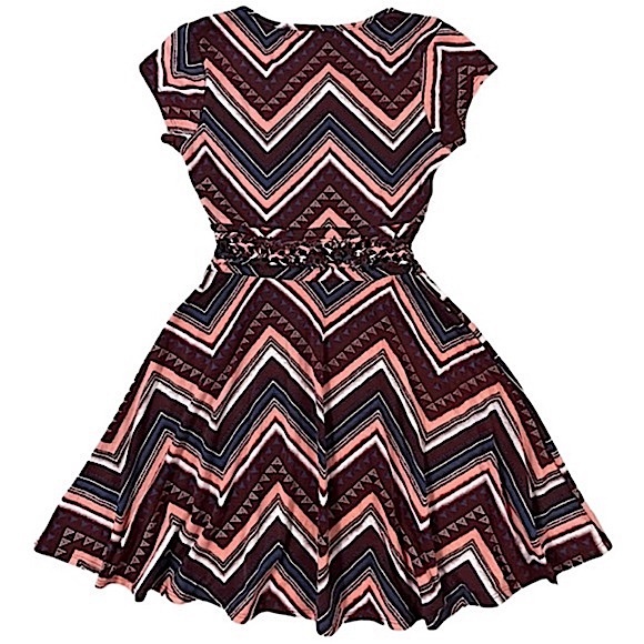 Love, Fire size small short sleeve maroon blue white thin chevron mini dress EUC - Picture 5 of 16